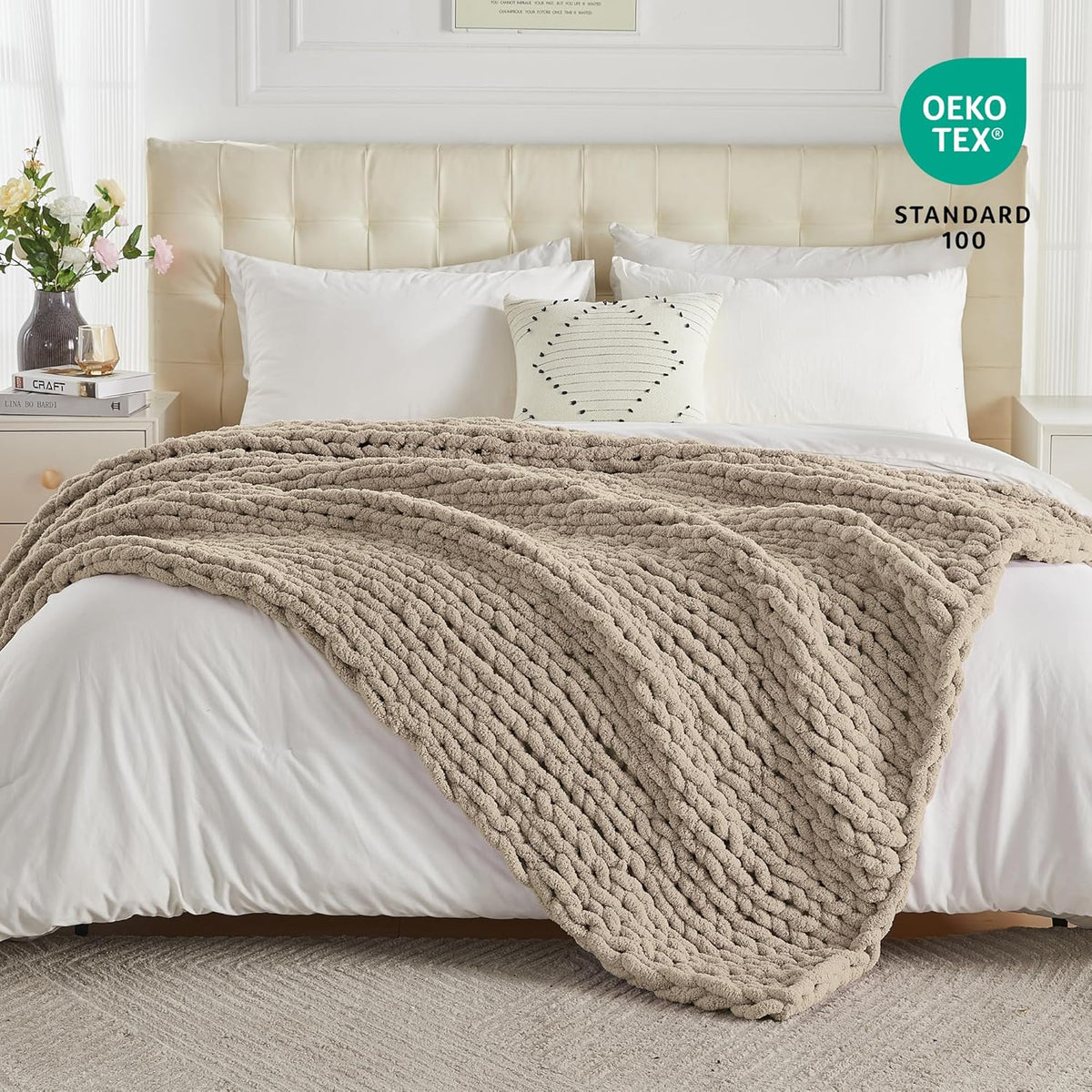 Carriediosa Chunky Knit Throw Blanket 60" X 80" Twin, 100% Hand Made Large Chenille Loop Yarn Soft