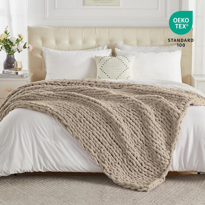 Carriediosa Chunky Knit Throw Blanket 60" X 80" Twin, 100% Hand Made Large Chenille Loop Yarn Soft
