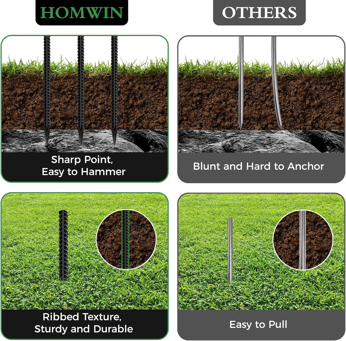 24 inches Straight Rebar Stakes 18-Pack Ground Stake Heavy Duty Metal Steel Spikes for Gardening