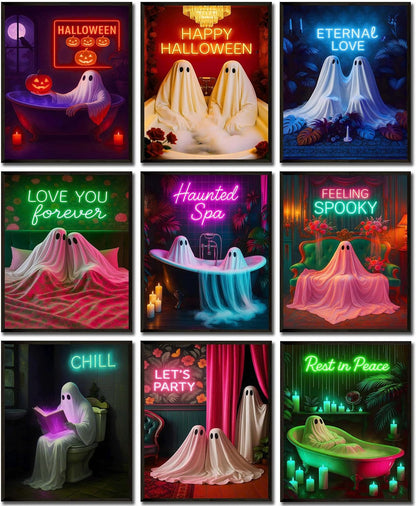LANCHI95 Halloween Ghosts Wall Art Halloween Wall Art Gothic Romantic Couple Cute Ghost Wall Decor