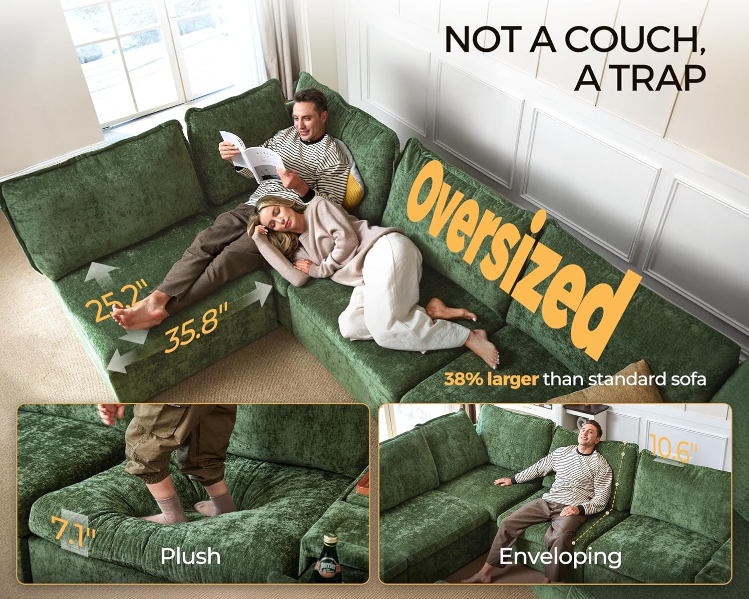 Oversized Modular Sofa Comfy Cloud Couch with Storage, Extra Deep Plush Sectional Sofa Set for