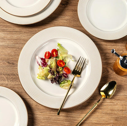 GBHOME Ceramic Dinnerware Sets, 24 pcs Embossed Elegant Stoneware Plates and Bowls Sets