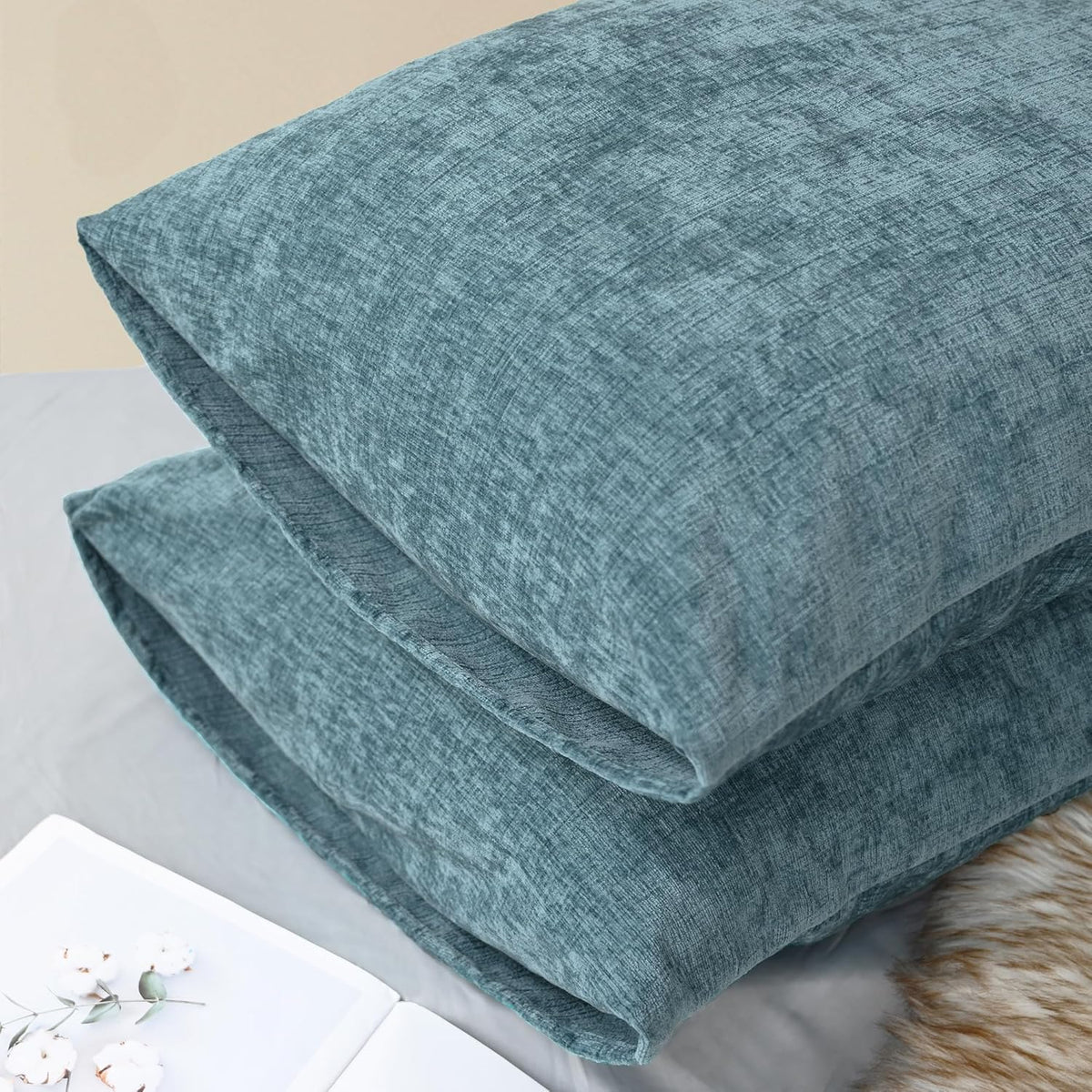 CaliTime Throw Pillow Covers Decorative 20 X 26 Inches Pack of 2 Cozy Chenille Standard Pillow