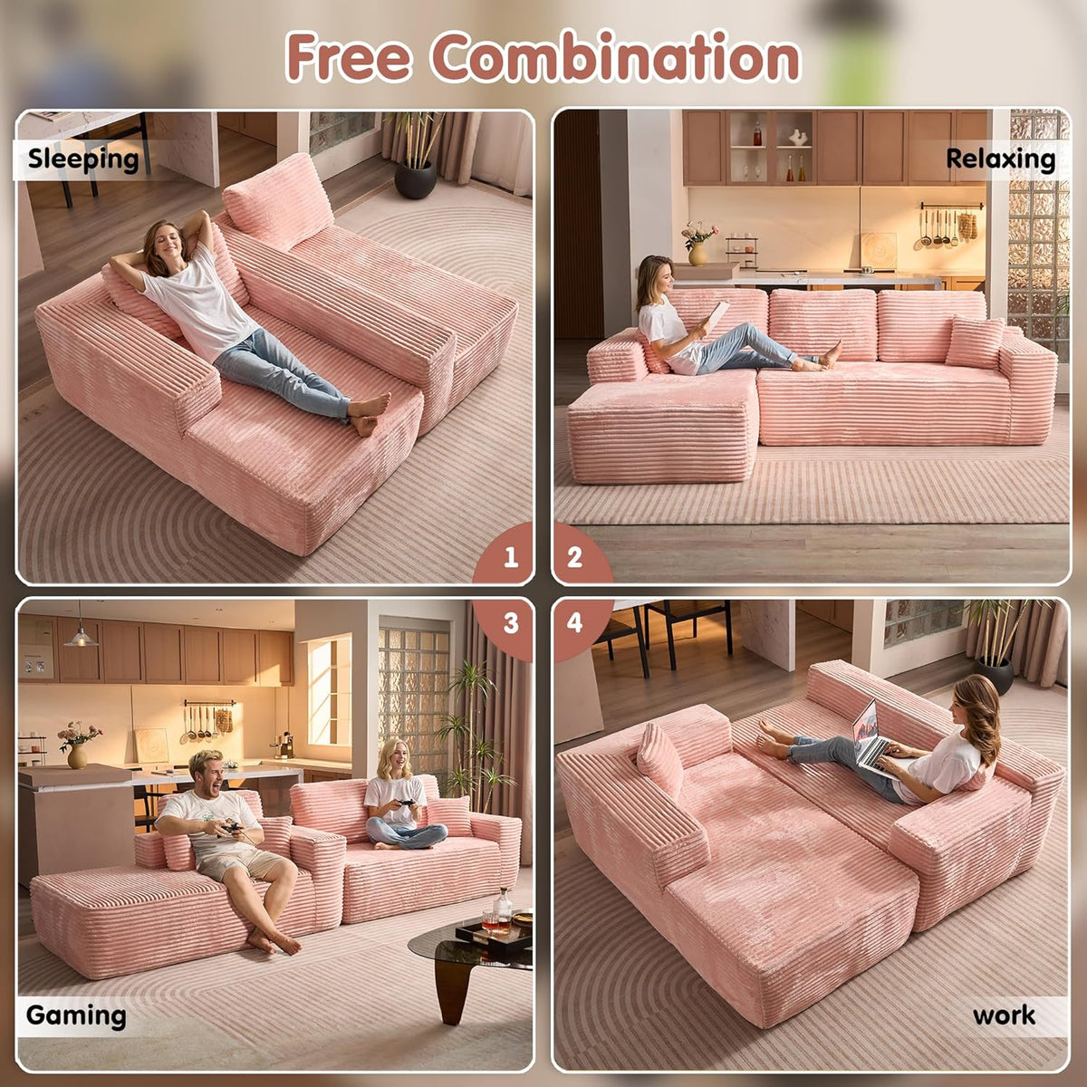 ovios 104" Cloud Sectional Couch with L-Shape Chaise,Modern Modular Sofa with Deep Seat