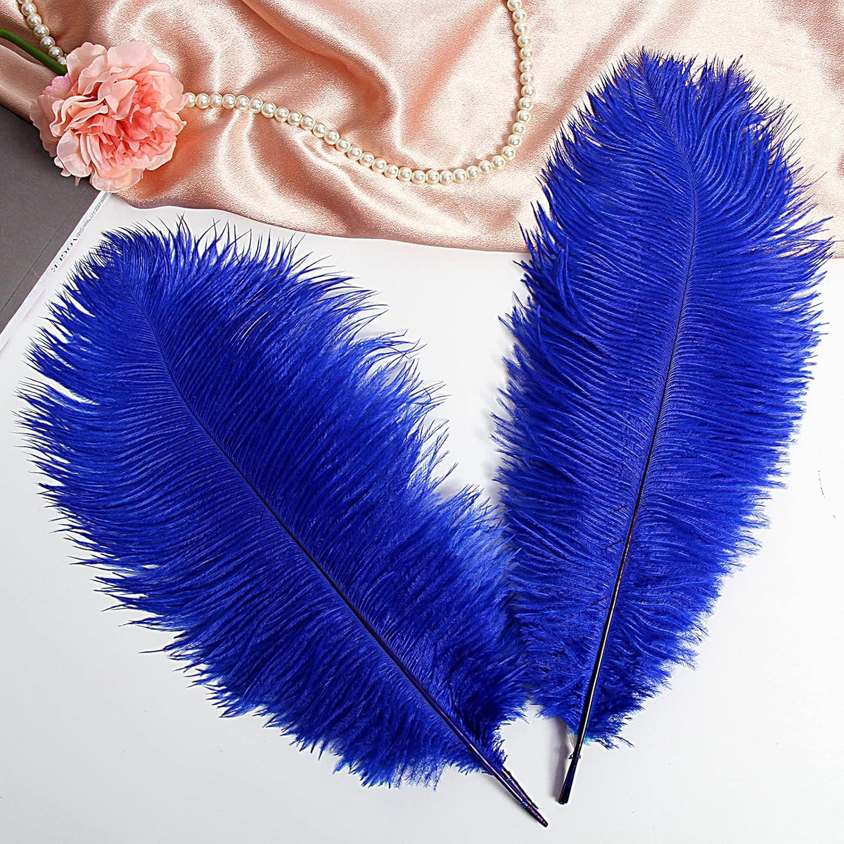 THARAHT Blue Ostrich Feathers 12pcs Large Natural Bulk 16-18Inch 40cm-45cm for Wedding Party