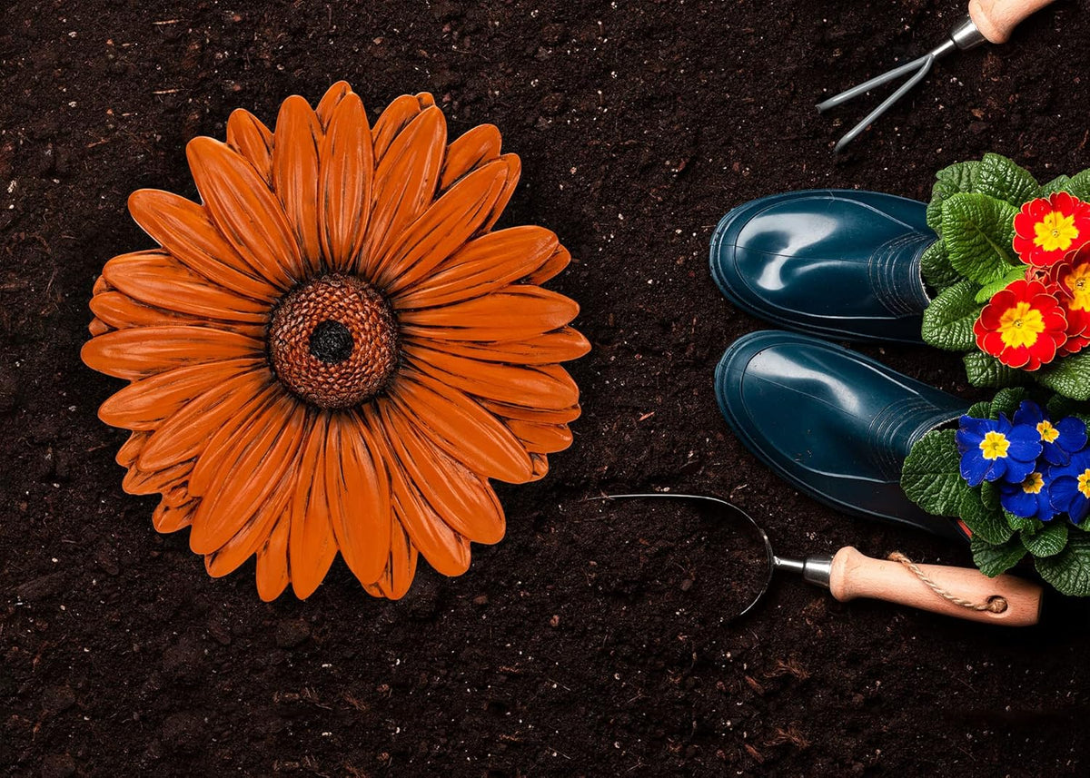 NAT & Jules Gerbera Daisy Flower Shaped Dimensional Indoor Outdoor 12 inch Cast Resin Decorative