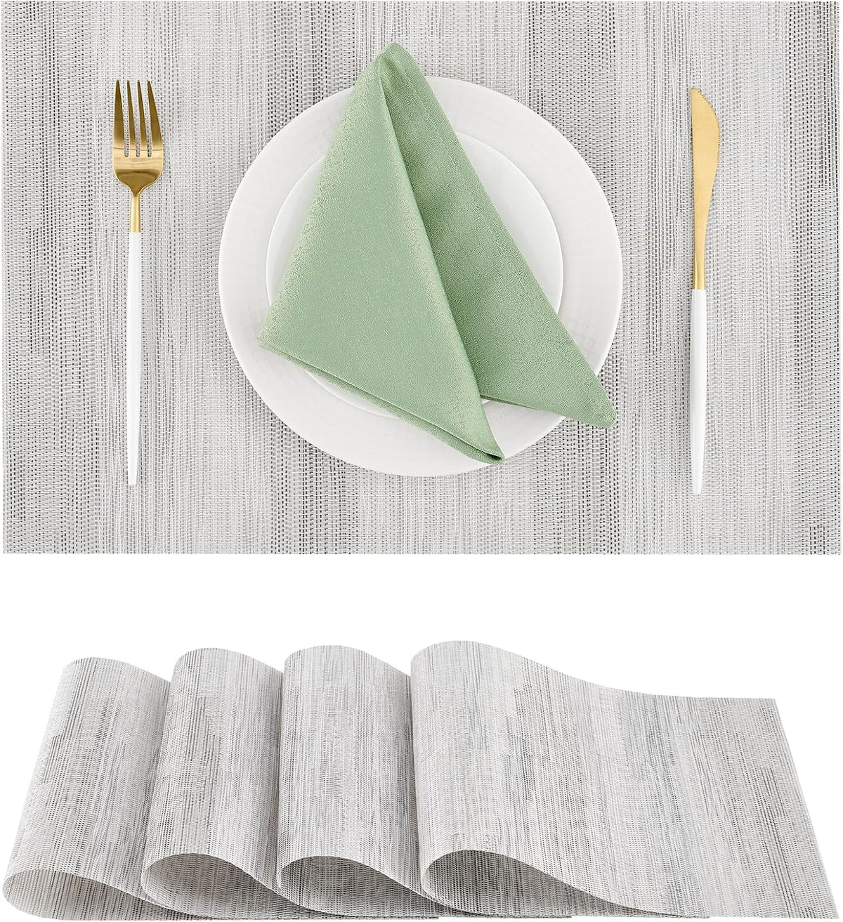 Leetaltree Lightsteel Black Placemats Set of 4 - Heat Resistant Non-Slip Place mats for Dining