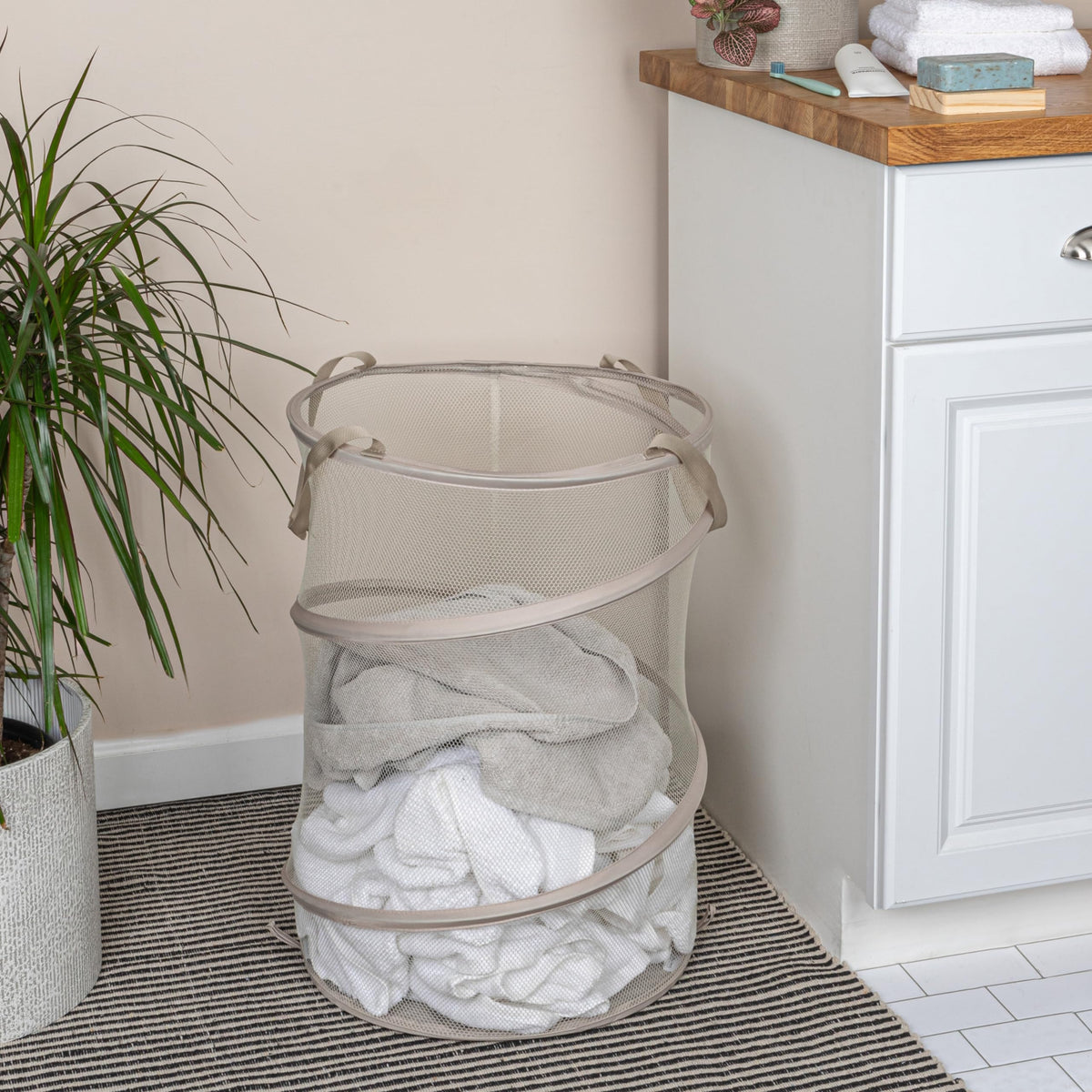 Household Essentials Pop-Up Mesh Laundry Hamper, Beige