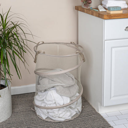 Household Essentials Pop-Up Mesh Laundry Hamper, Beige