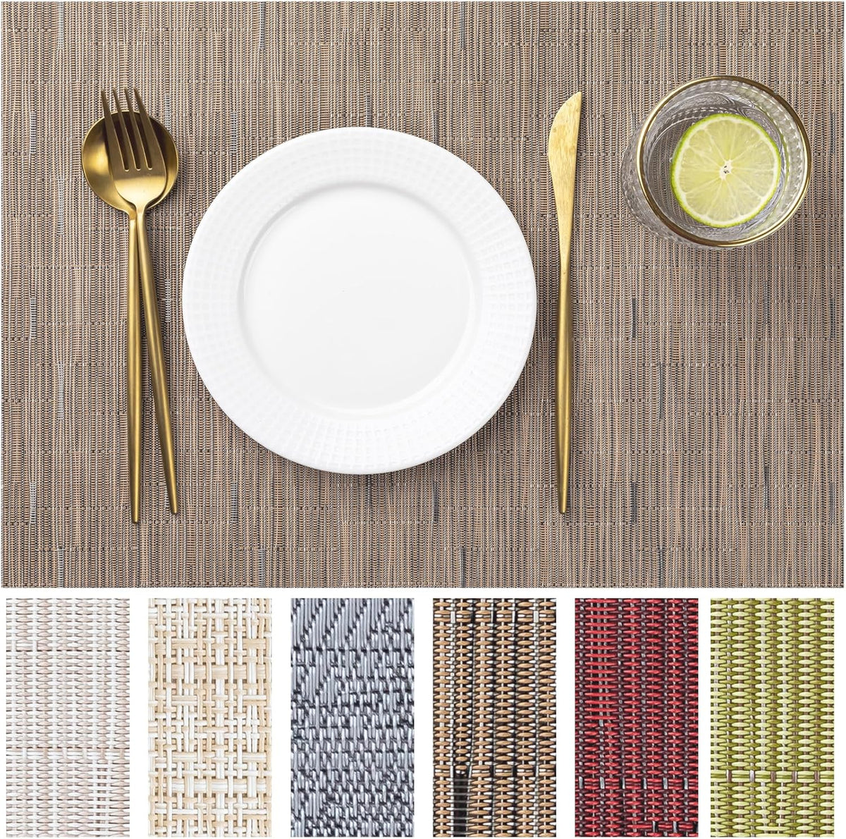 LEXMORE Placemats Set of 8 Vinyl/Plastic Woven Place Mats for Kitchen Table Indoor/Outdoor Washable