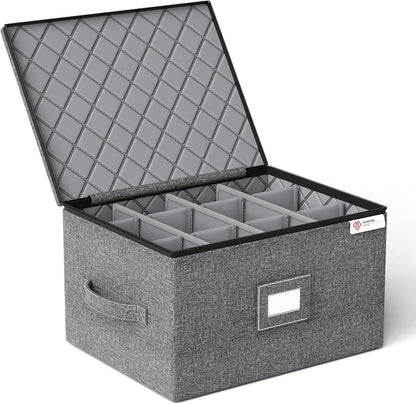YearningHome Wine Glass Storage Box with Dividers,Hard Shell and Stackable Stemware Storage