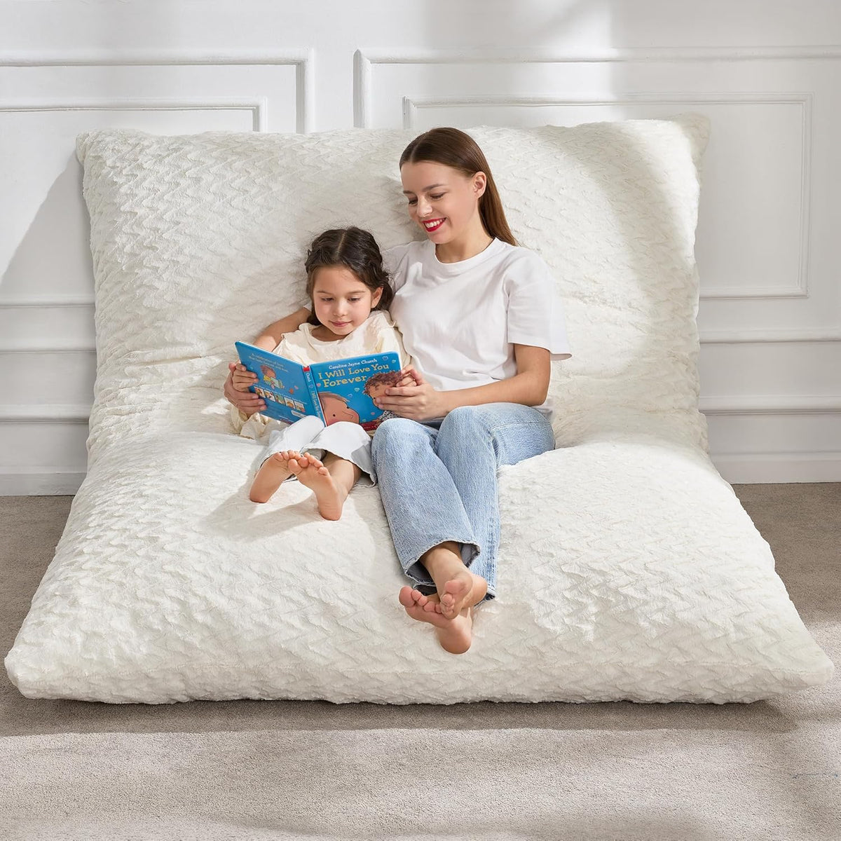 Hobestluk 3 in 1 Bean Bag Chair Giant Bean Bag Chairs for Adults with Chevron Plush Fur Cover
