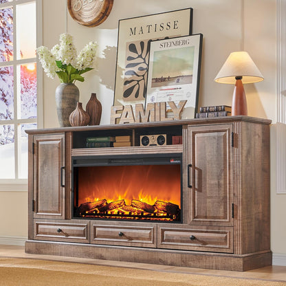 Fireplace TV Stand for 80 Inch TV, 35.7" Tall Farmhouse Entertainment Center W/36'' Electric