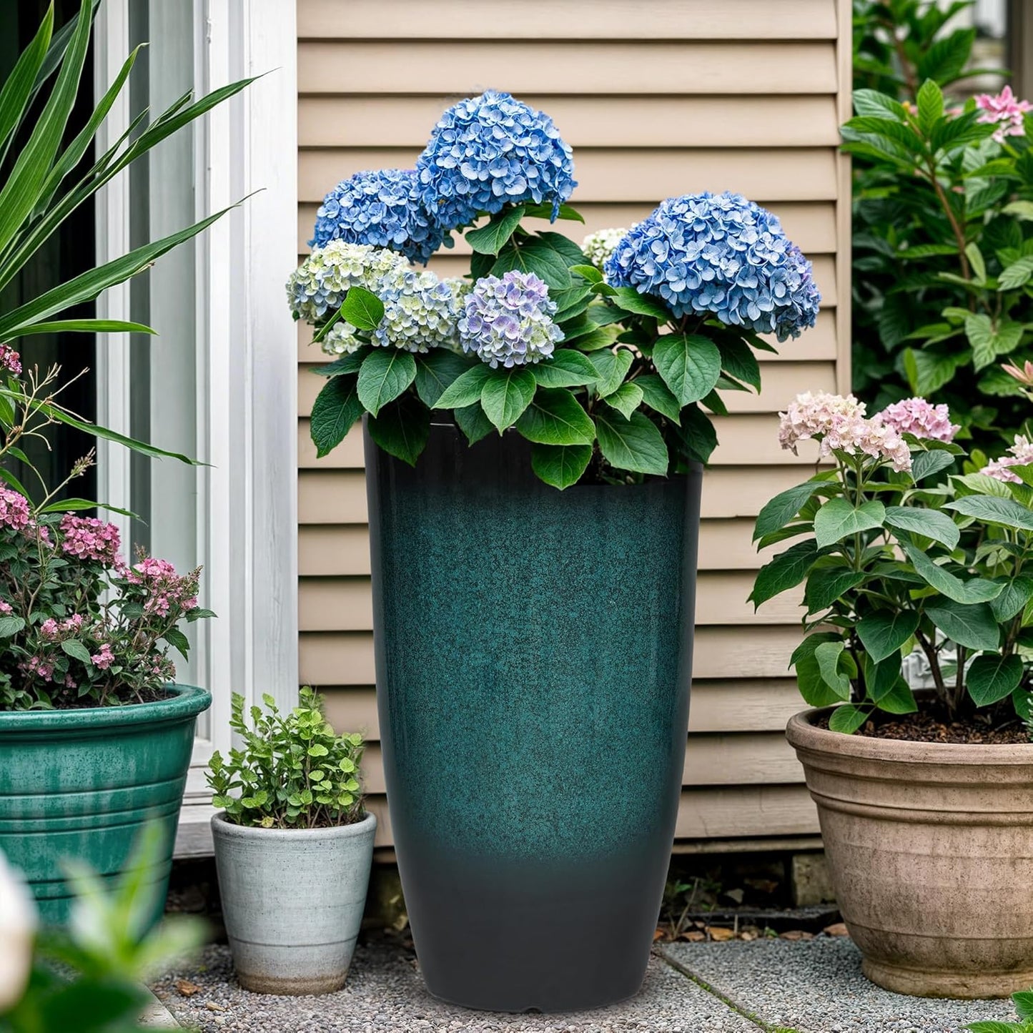 23.6" H Large Tall Outdoor Planters, Set of 2 Plastic Large Flower Pots for Outdoor Plants, with