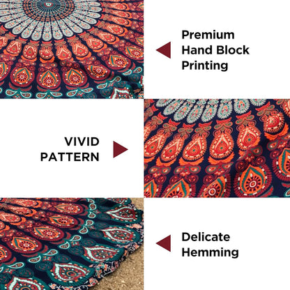 Raajsee Mandala Tapestry Wall Hanging – Blue Orange, 100% Cotton, Boho Hippie Decor, Twin Size