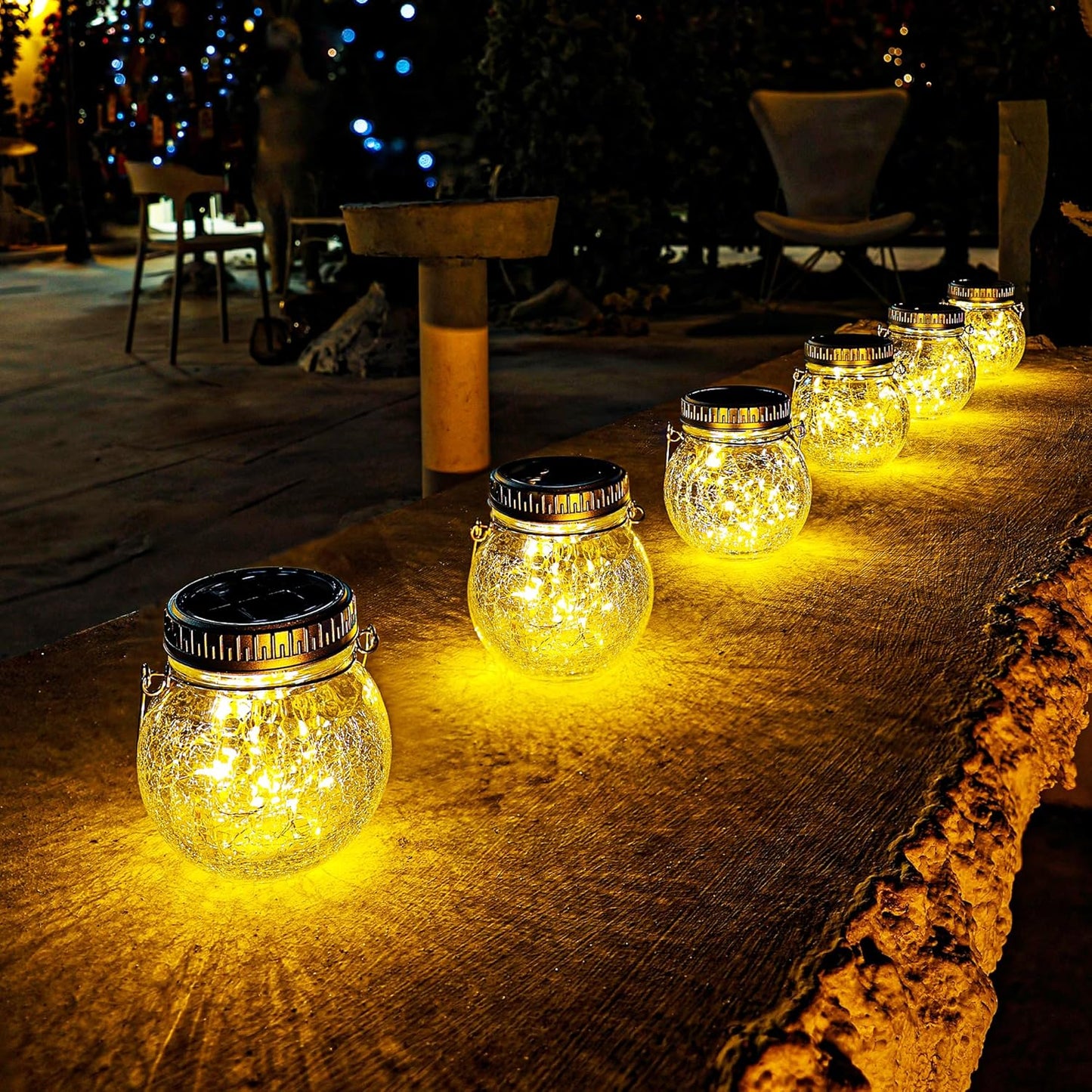 Cooo 2 Pack Crackle Glass Solar Lantern with 30 LED Firefly Lights– Waterproof Outdoor Hanging Lamp
