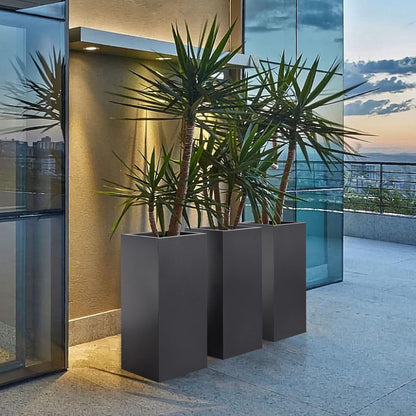 Metallic Heavy Tall Outdoor/Indoor Planter Box, Rectangular, 14Lx14Wx30H Inches, ‎25LBS/PC, Dark