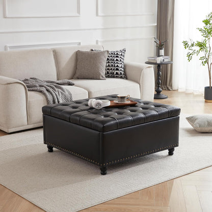 Tbfit Large Square Storage Ottoman Bench, Tufted Upholstered Coffee Table Ottomans with Lift Top &