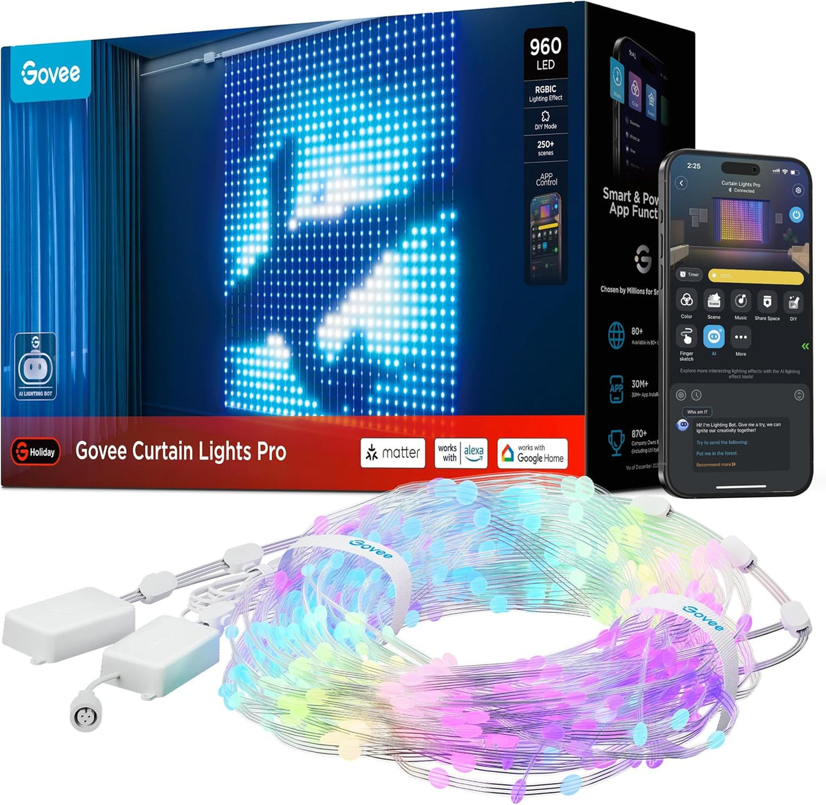 Govee Curtain Lights Pro, Upgraded 960 LEDs Smart Color Changing LED Curtain Lights with AIGC