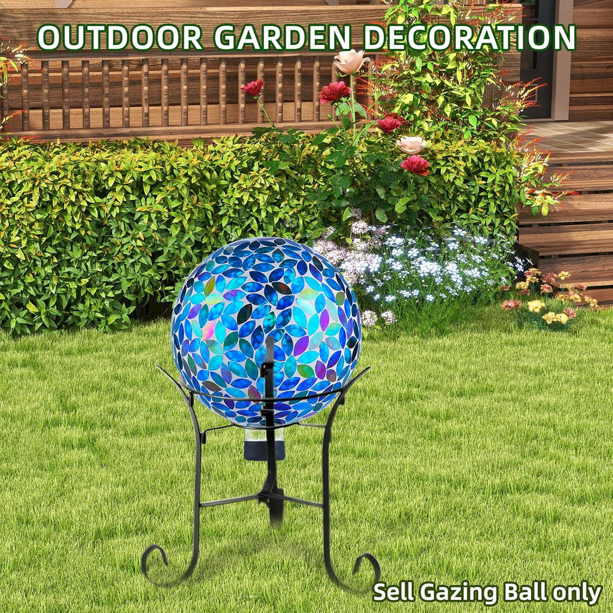 VOREEN 10-Inch Gazing Ball Glass Mosaic Gazing Globe, Outdoor Reflective Ball Yard Decoration for