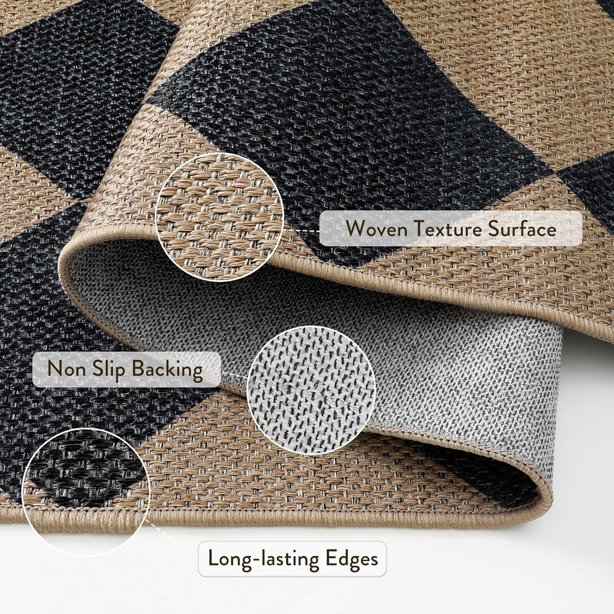 Lahome Checkered Round Rugs 6ft, Washable Easy Jute Circle Patio Rug Indoor Outdoor Rugs for Living