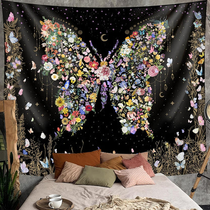 Damanse Butterfly Tapestry Wall Hanging Cute,Boho Wall Tapestry for Bedroom Aesthetic,Flower Living