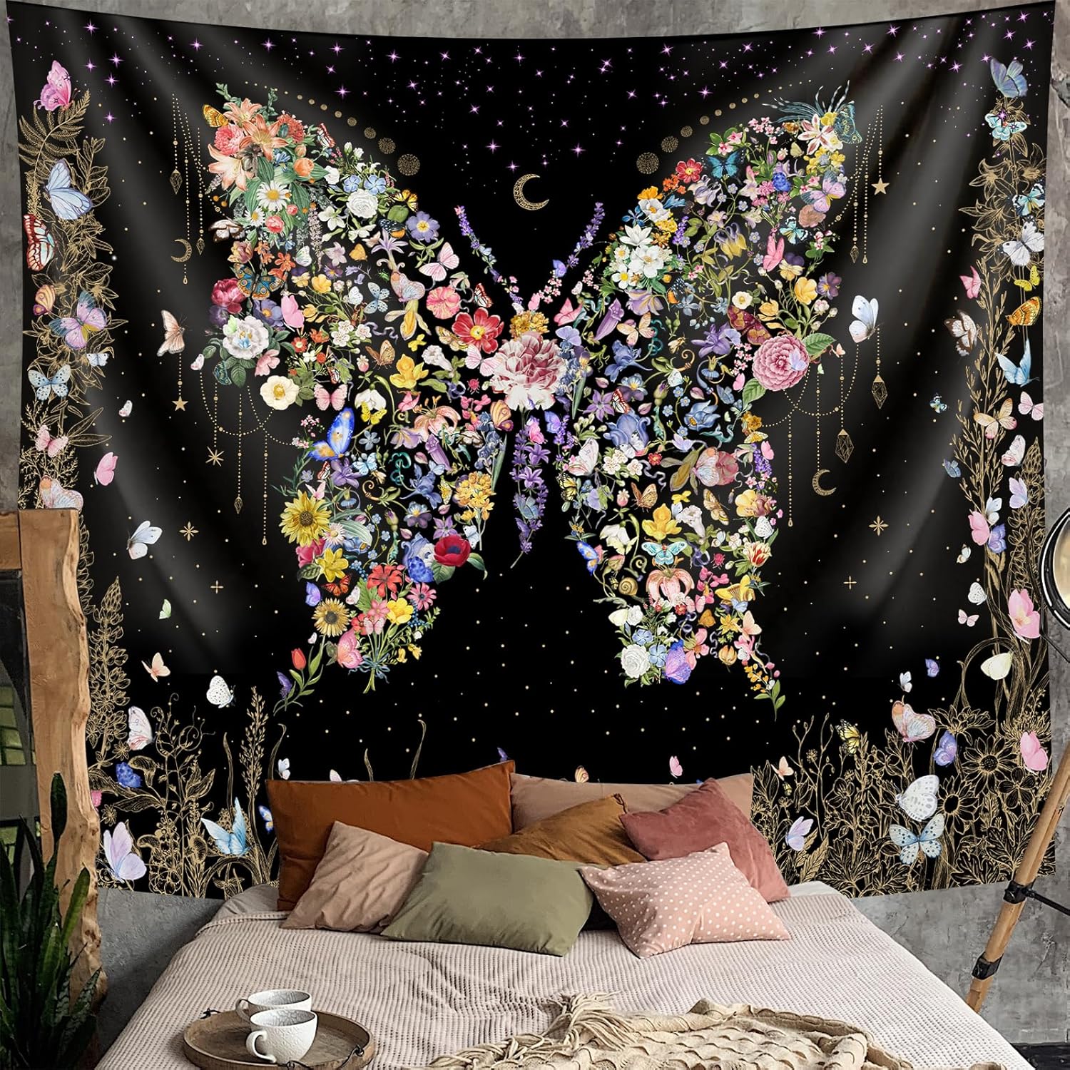 Damanse Butterfly Tapestry Wall Hanging Cute,Boho Wall Tapestry for Bedroom Aesthetic,Flower Living
