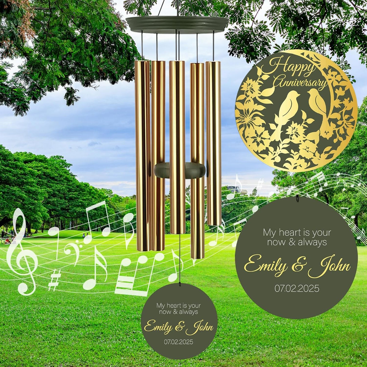 ASTARIN Happy Anniversary Wind Chimes Personalized, Deep Tone Wind Chimes for Memory Day, for