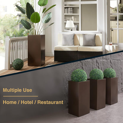 Large Planter for Outdoor Plant 14Lx14Wx30H Inches Metallic Heavy Tall Planter Box for Outdoor &