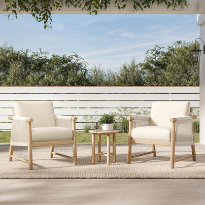 CHITA 3 Pieces Boho Patio Rattan Bistro Set, Outdoor Wicker Chairs & Side Table Set with Acacia