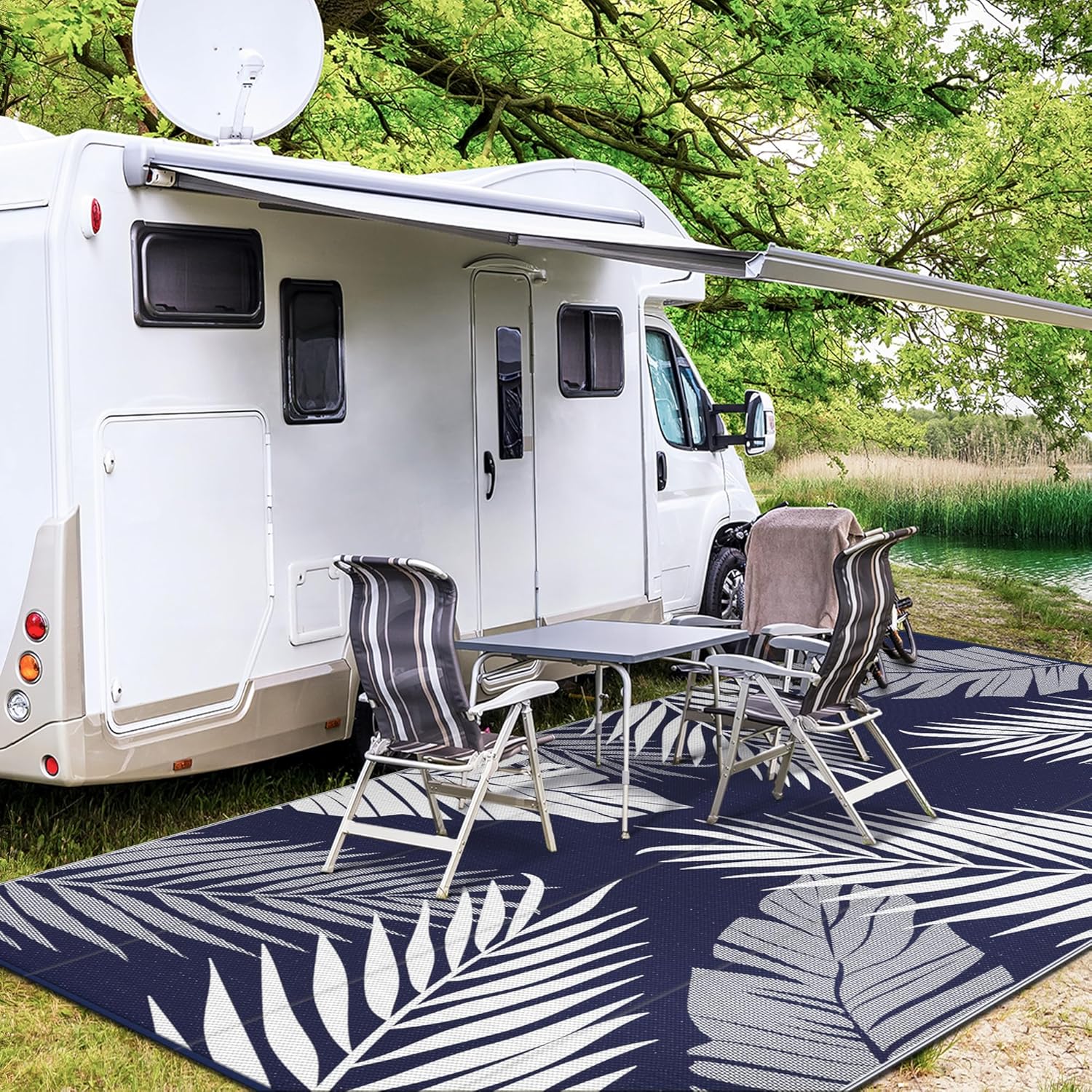 GENIMO Outdoor Rug 10' x 14' Waterproof for Patios Clearance, Reversible Outdoor Plastic Straw