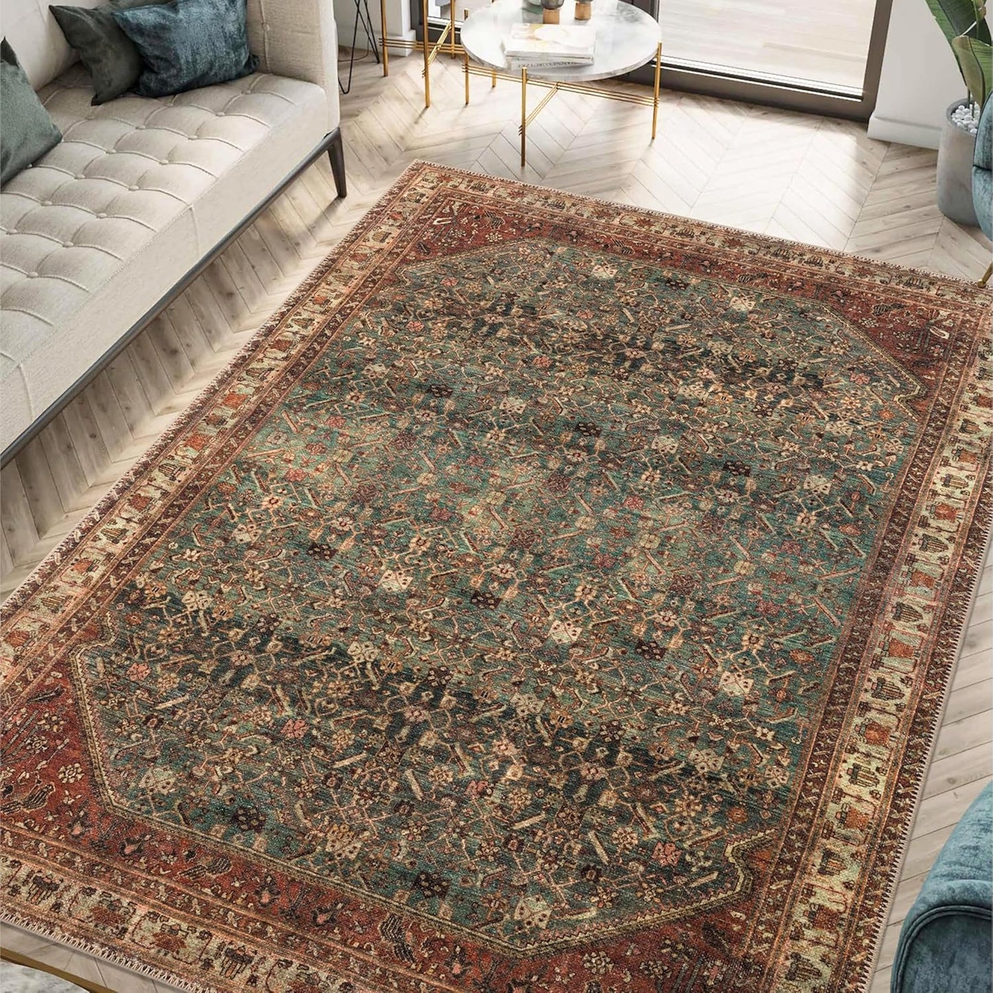 Keen Home Design 10x14 Rug - Machine Washable Area Rug with Non-Slip Backing, Ideal for Living