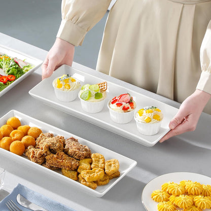 MALACASA 3 Tier Serving Trays for Party, 14 Inch Porcelain White Trays for Serving Food, Dessert