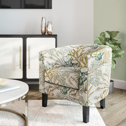 BELLEZE Living Room Chairs Set of 2, Linen Round Accent Barrel Chairs, Club Tub Sofa Chairs for