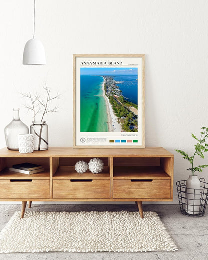 HesenDot Natural OAK Wood Framed Anna Maria Island Wall Art,12x16in Florida Seascape Canvas Wall