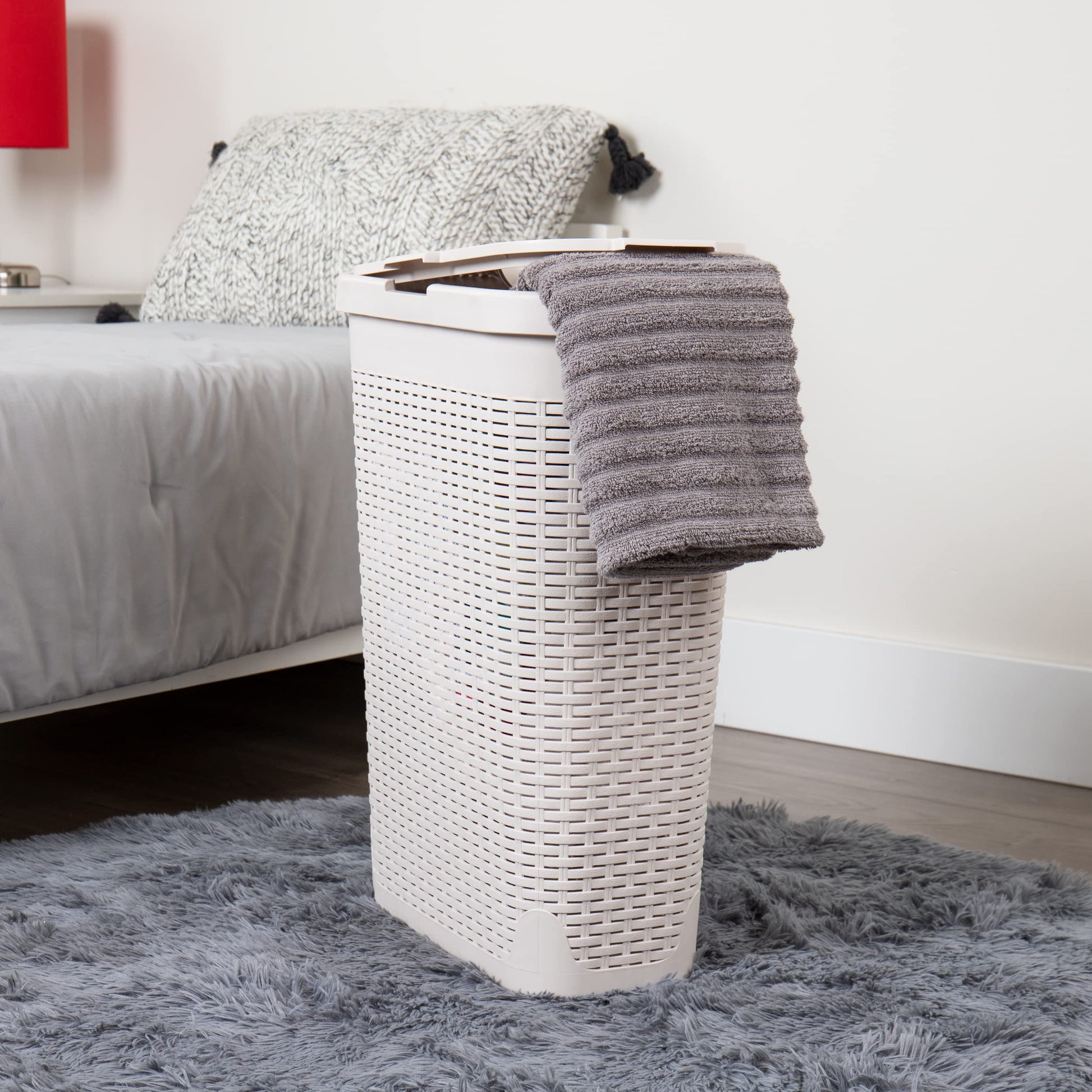 Mind Reader 40L Slim Laundry Hamper with Lid, Narrow Clothes Baskets, Set of 2, Ivory