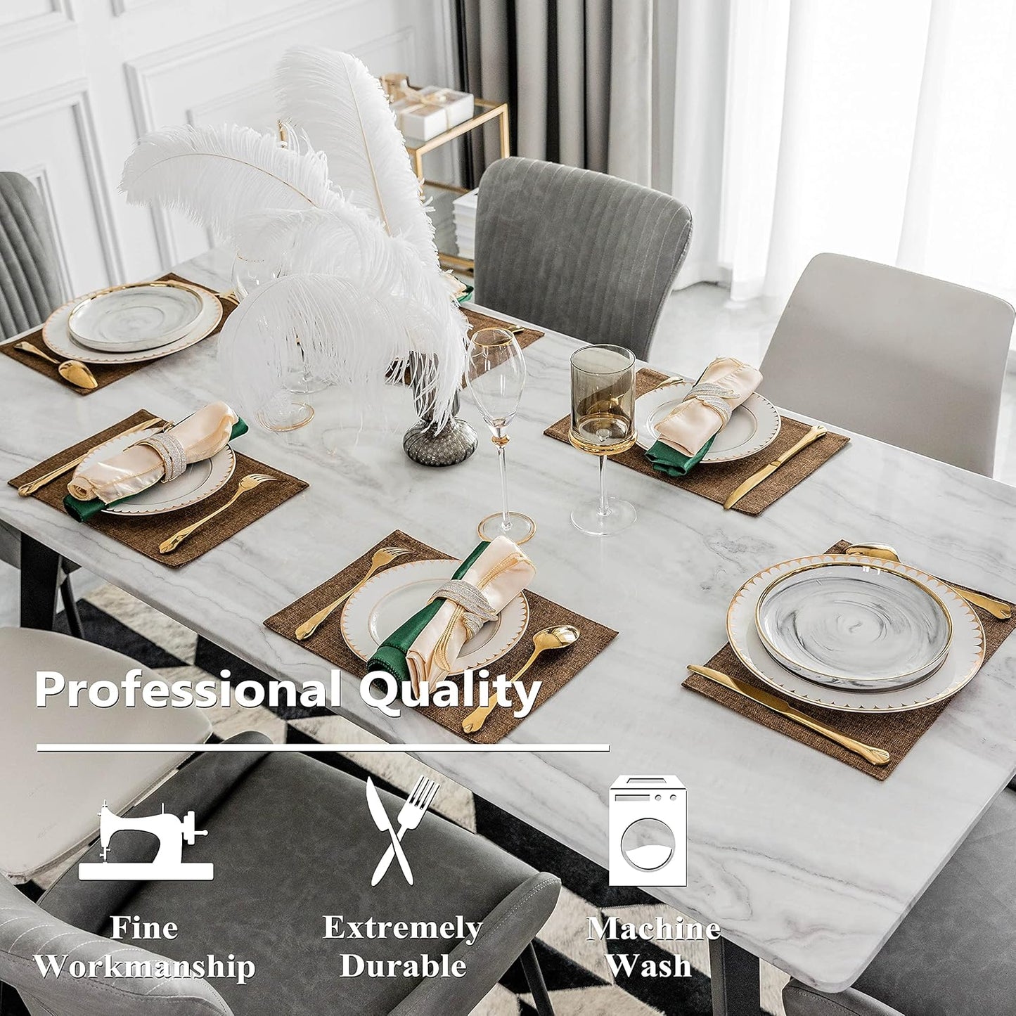 Home Brilliant Cloth Placemats Set of 4 Heat Resistant Dining Table Place Mats Linen Kitchen Table