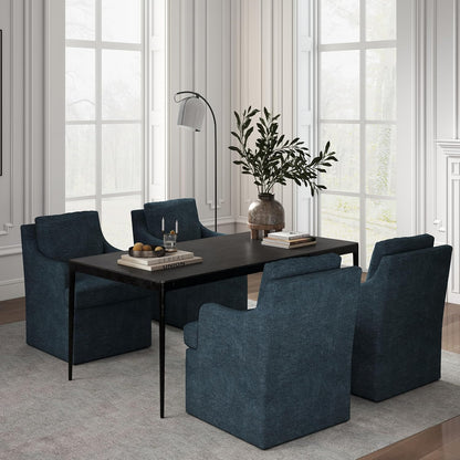VKNOW Upholstered Dining Chairs Set of 4, Modern Kitchen Chairs Dinner Chairs with 4 Casters, Linen