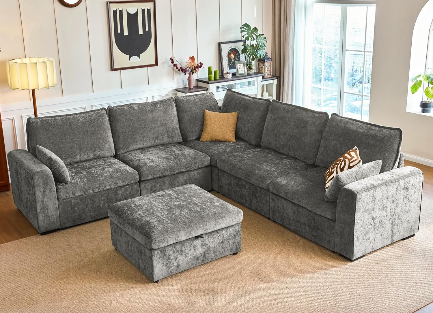 Oversized Modular Sofa Comfy Cloud Couch with Storage, Extra Deep Plush Sectional Sofa Set for