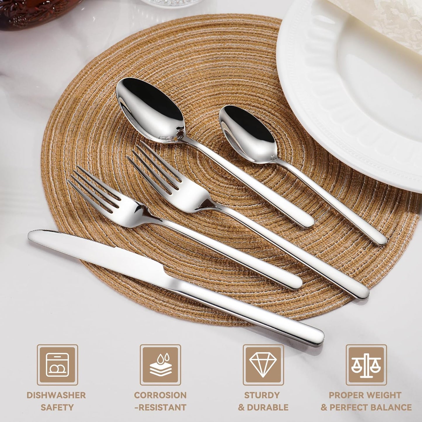 60 Piece Stainless Steel Silverware Set for 12, 18/10 Silverware Set, Flatware Set for 12, 18/10
