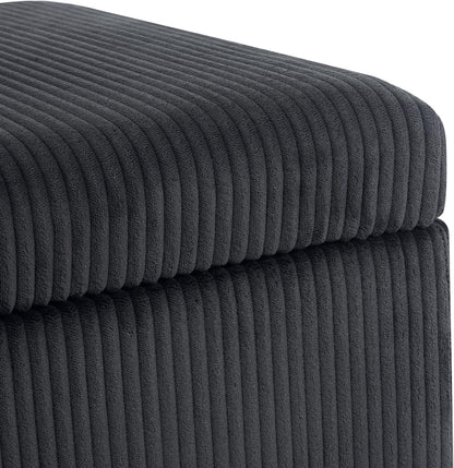 Adeco 18 Inch High Faux Fur Grey Cube Ottoman Storage, Fluffy Striped Velvet Chair Foot Stools