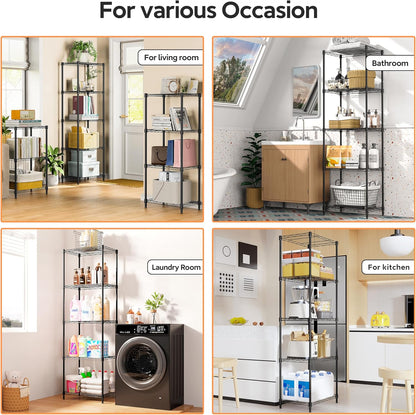 5 Tiers Shelf Metal Storage Shelves Wire Rack Closet Organizers with Wheel for Garage Kitchen