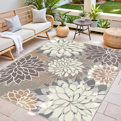 Indoor Outdoor Area Rug Washable Multicolored Patio Rug Tropical Botanical Modern Floral Indoor