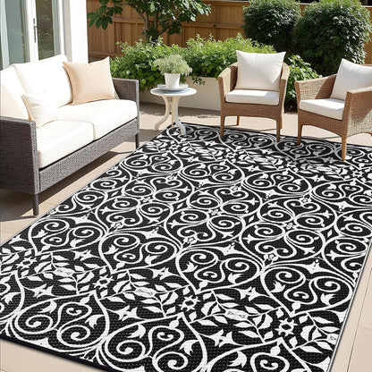 OLANLY Outdoor Rug Waterproof 6x9 ft Clearance, Reversible Outdoor Plastic Straw Rug with Floral