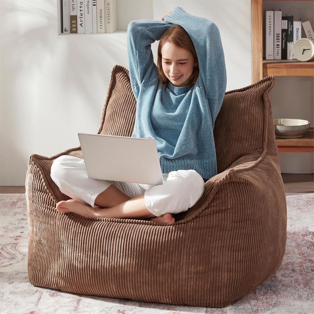 Giant Bean Bag Chair Sofa for Adults Teens, Comfy Corduroy Large Bean Bag Chairs with Armrests for