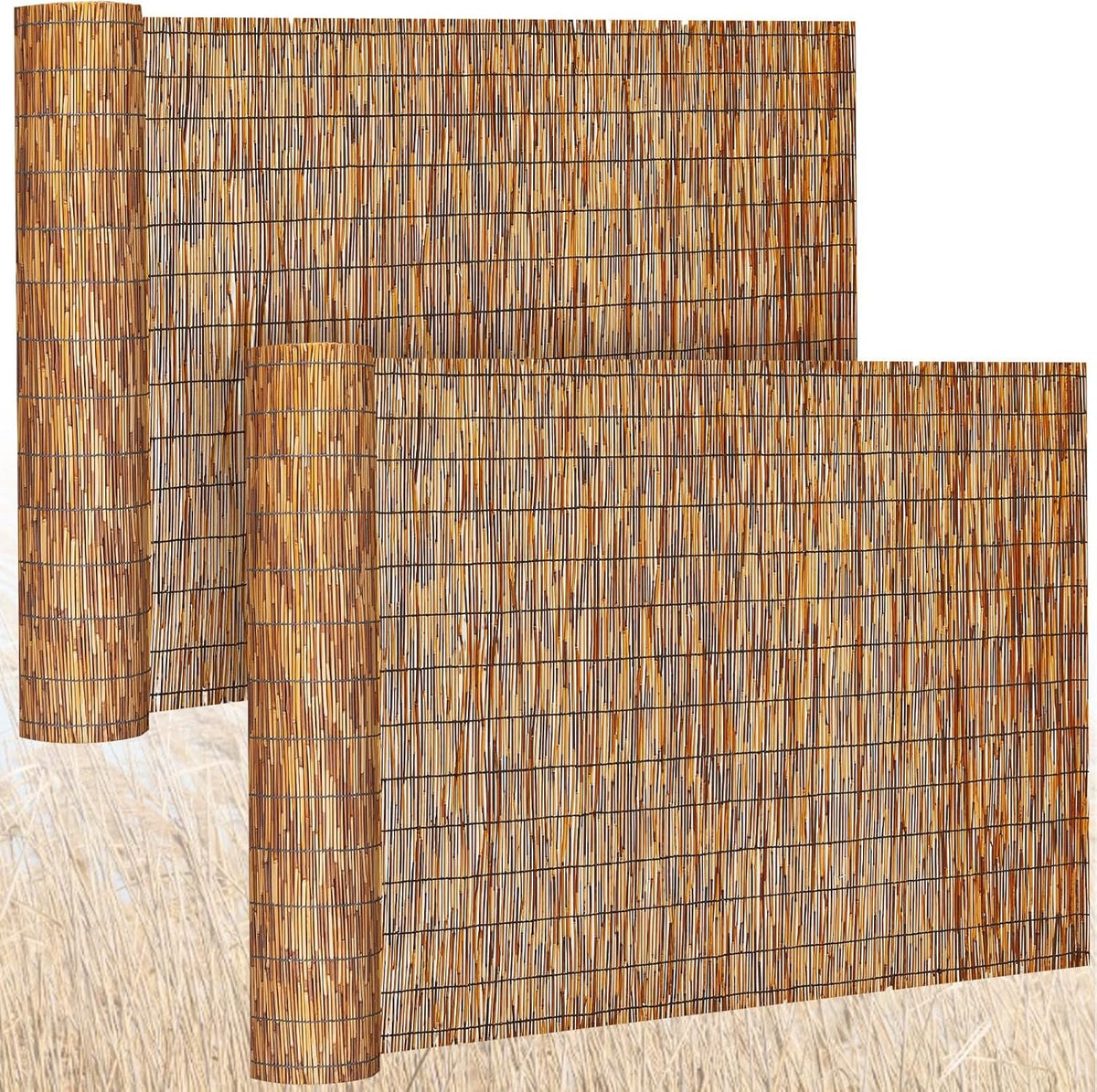 Barydat 2 Pcs 4 x 16.4 ft Bamboo Privacy Screen, Reed Fence Roller Patio Decorative Fences Reed