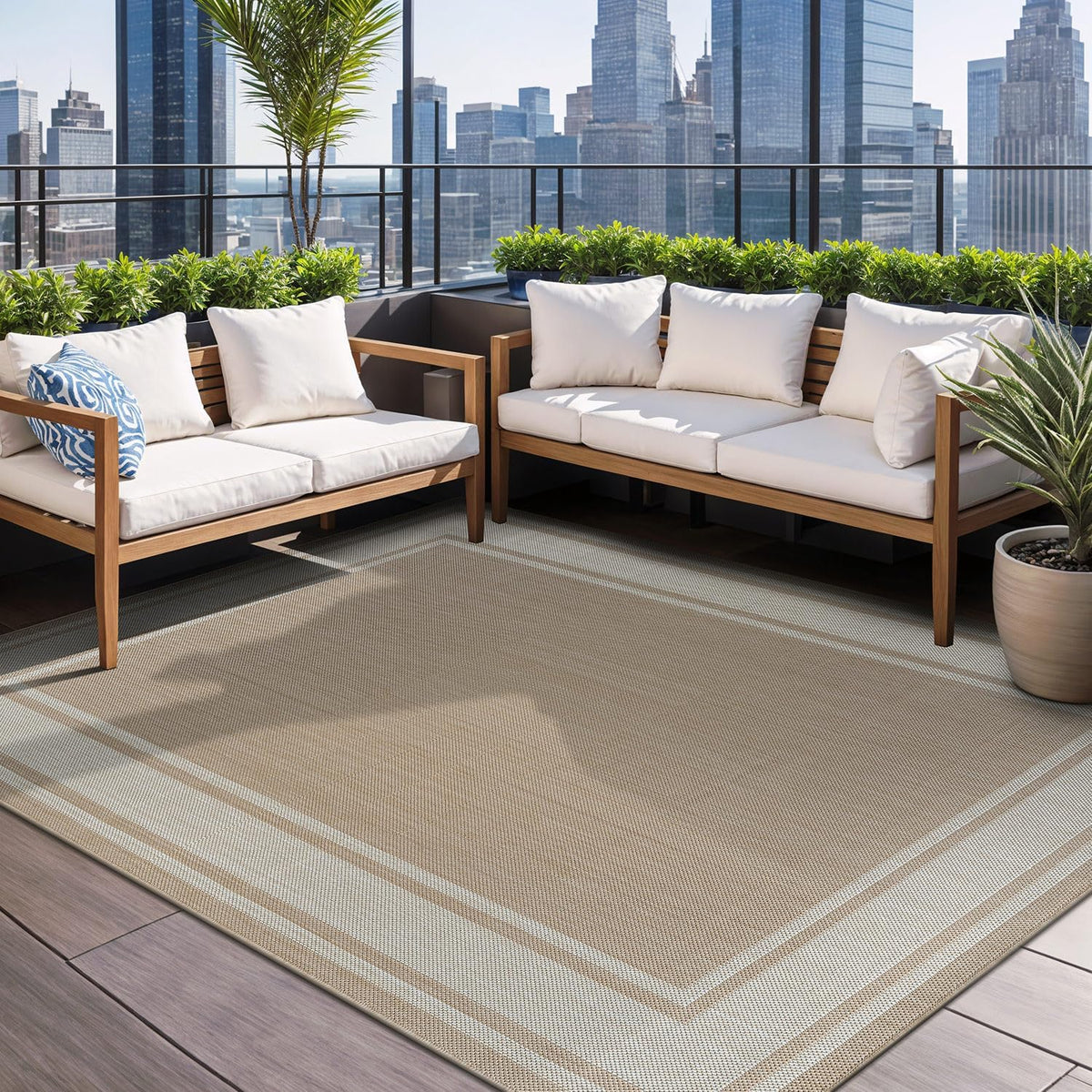 Beverly Rug Large Outdoor Rug 10x14 Modern Bordered Area Rugs for Indoor and Outdoor Patio Deck