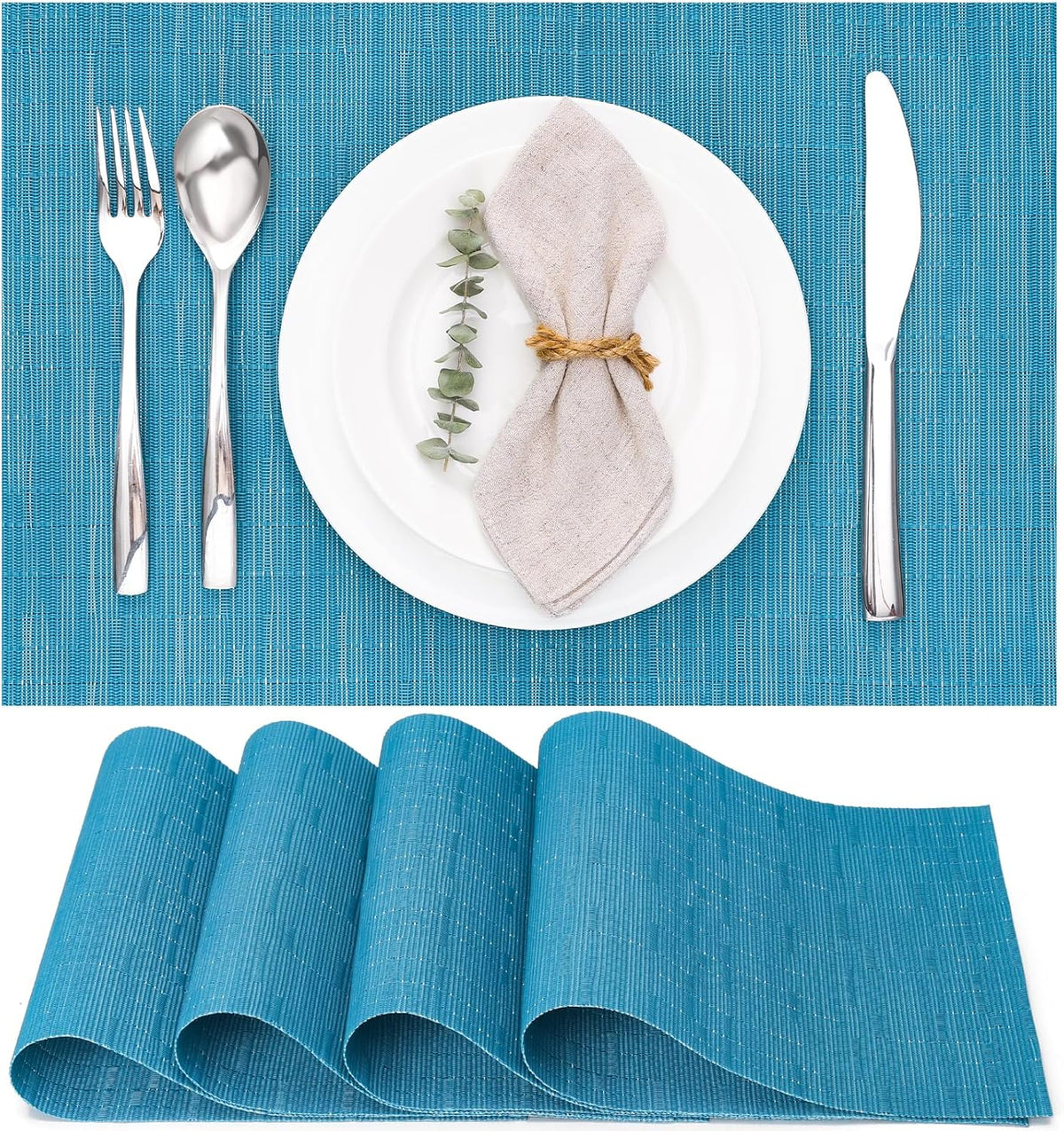 Myir JUN Placemats Set of 4, Vinyl Woven Placemats Place Mats Indoor Set of 4 Washable Table Mats