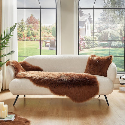 AMTOVO Faux Sheepskin Rug, Coffee Ultra Soft Fluffy Shag Area Rug, 2 x 6 ft Faux Fur Rug for