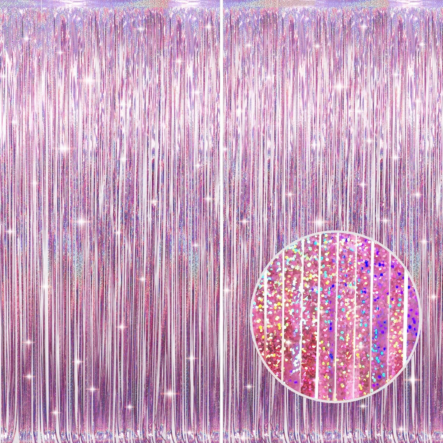 GOER 2 Pack 3.2 ft x 8.2 ft Metallic Tinsel Foil Fringe Curtains Party Photo Backdrop Party